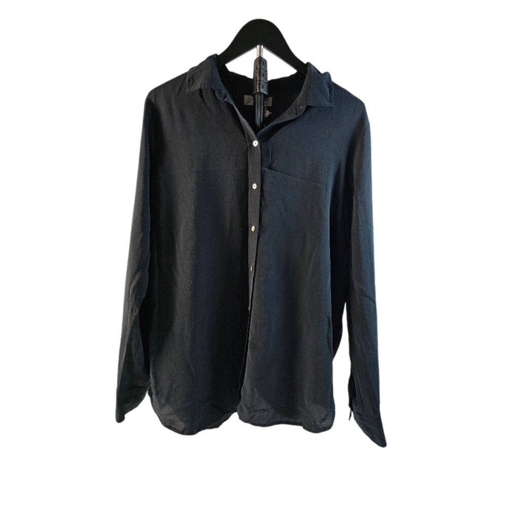Everlane Black 100% Silk‎ Long Sleeve Button Down Shirt Women Size 14 Pocket